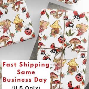 Ladybug and Fairy Wrapping Paper, LadyBug Wrapping Paper, Ladybug Birthday Gift Wrapping Paper