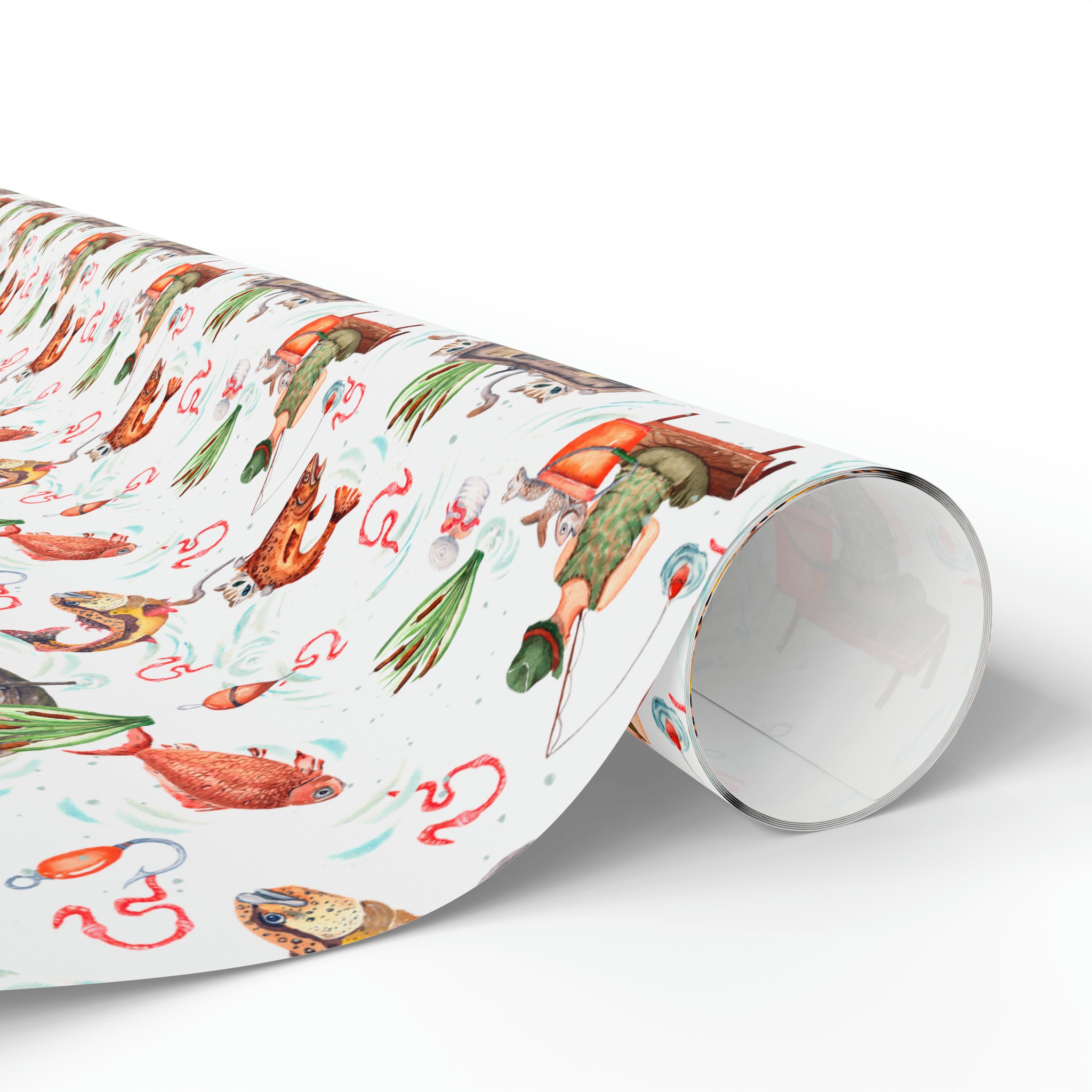 Fishing Wrapping Paper Roll, Fish and Fisherman Gifts Wrapping Paper ...