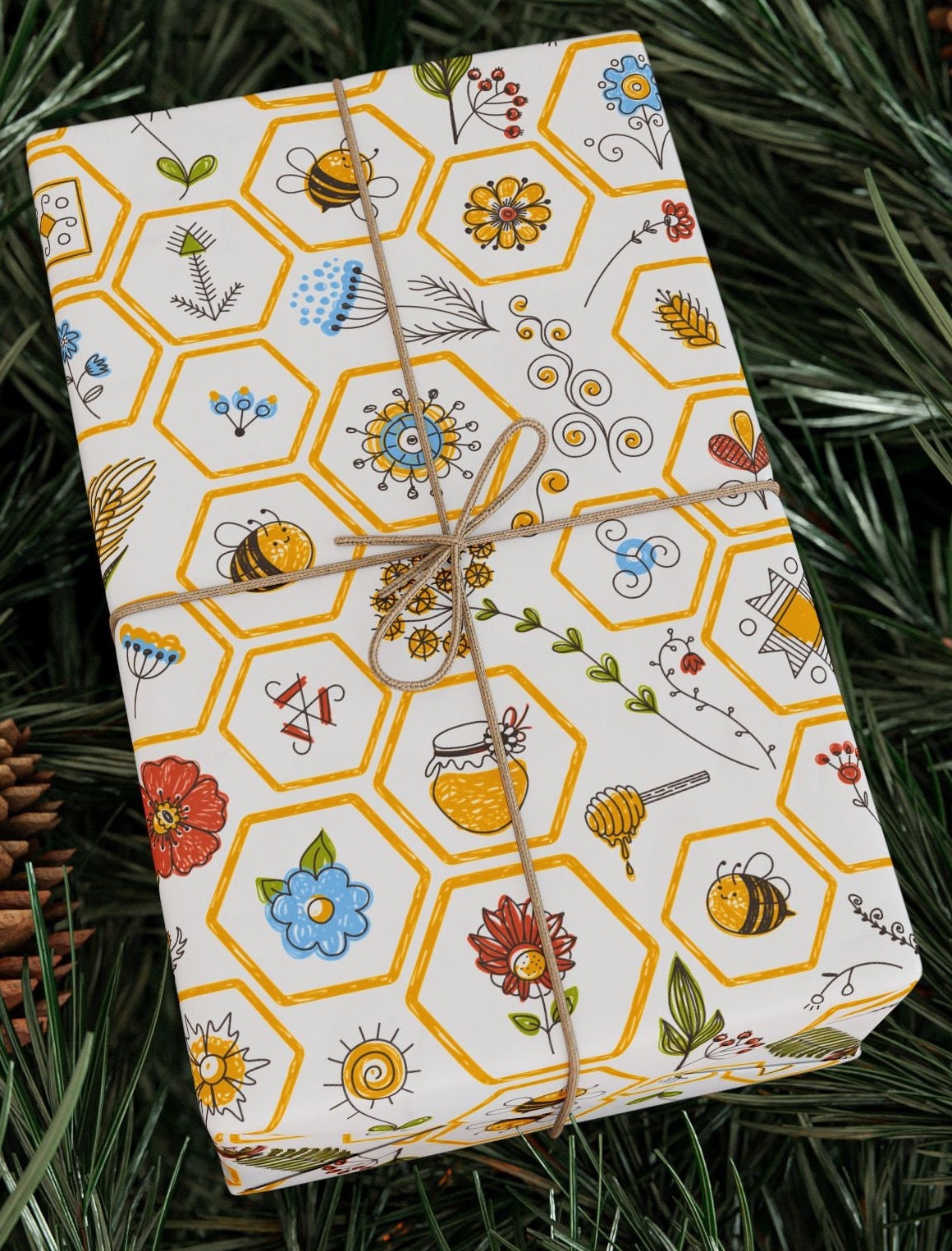 Cute Bee Wrapping Papers, Bee Wrapping Paper Roll, Beehive Gifts ...