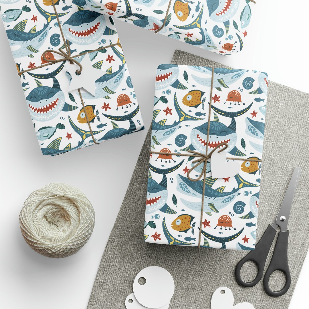 Shark Wrapping Paper, Sharks Gift Wrapping Paper, Shark Birthday Gift ...