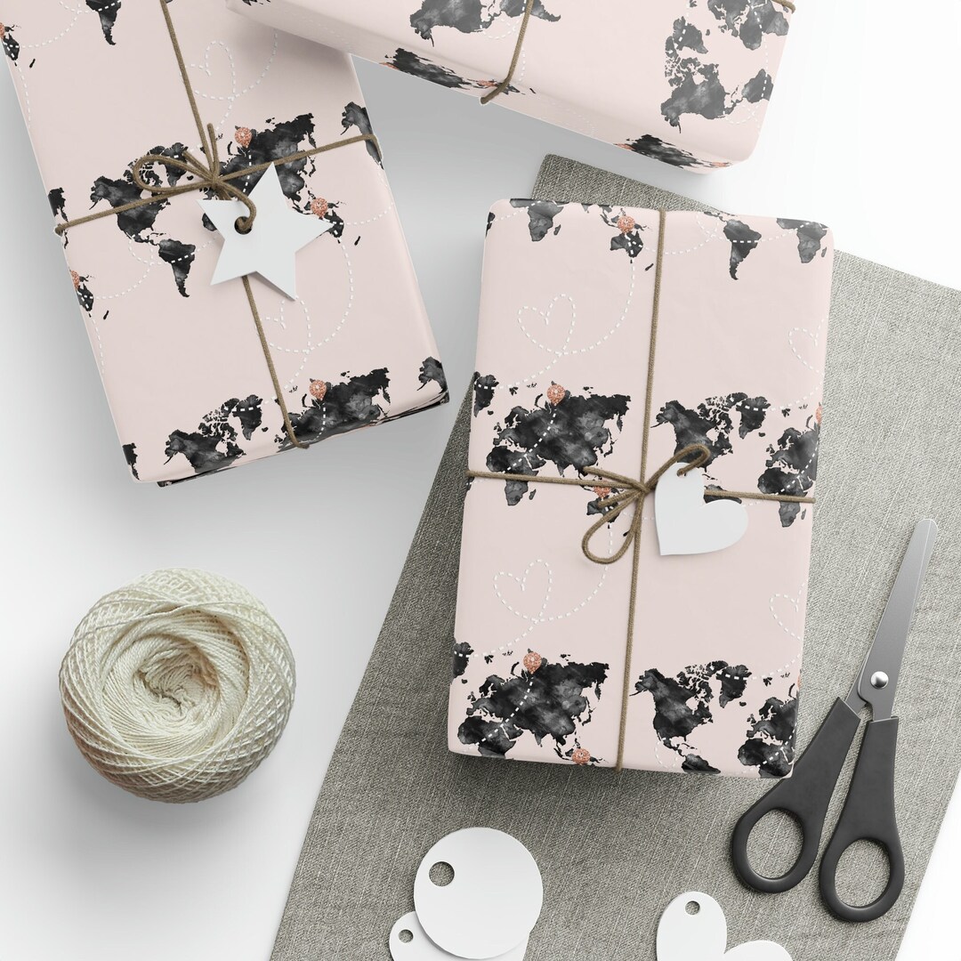 World Map Wrapping Paper Roll, World Map Gift Wrapping Paper, Map