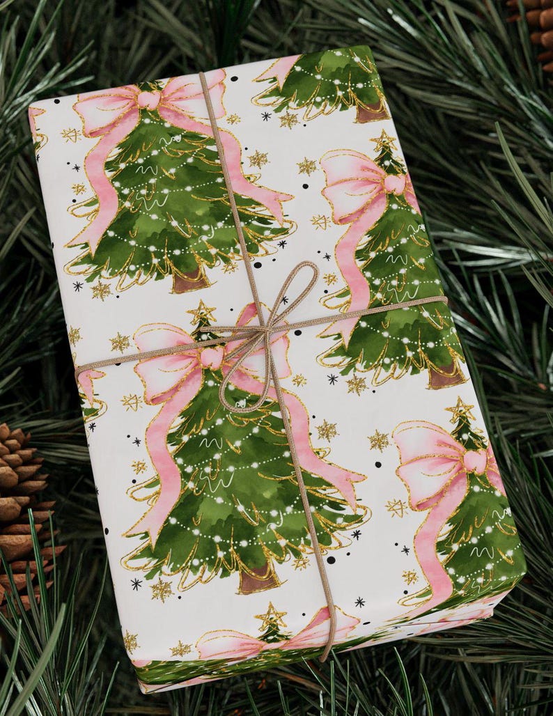 Whimsical Christmas Wrapping Paper, Festive Gift Wrap, Coquette Holiday Decor, Eco-Friendly Wrapping, Christmas Party Supplies, Seasonal image 4