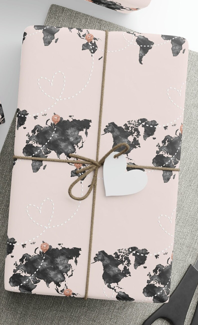 World Map Wrapping Paper Roll, World Map Gift Wrapping Paper, Map