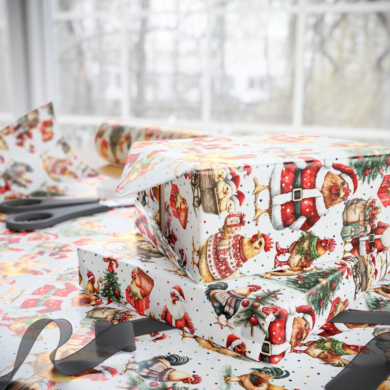 Chicken Wrapping Paper, Chicken Holiday Gift Wrap, Christmas Chicken Wrapping Paper, Chicken Eco-Friendly Wrapping Paper Roll image 6
