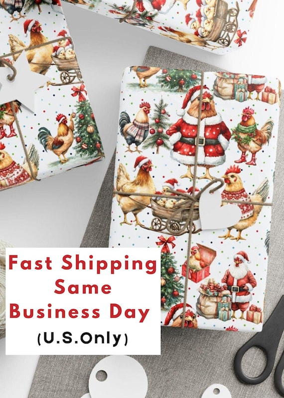Chicken Wrapping Paper, Chicken Holiday Gift Wrap, Christmas Chicken Wrapping Paper, Chicken Eco-Friendly Wrapping Paper Roll