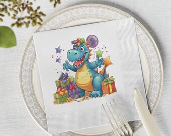 Servilletas con monedas blancas de dinosaurio para fiesta de cumpleaños, servilletas para fiesta de dinosaurio, suministros para fiesta de cumpleaños de dinosaurio