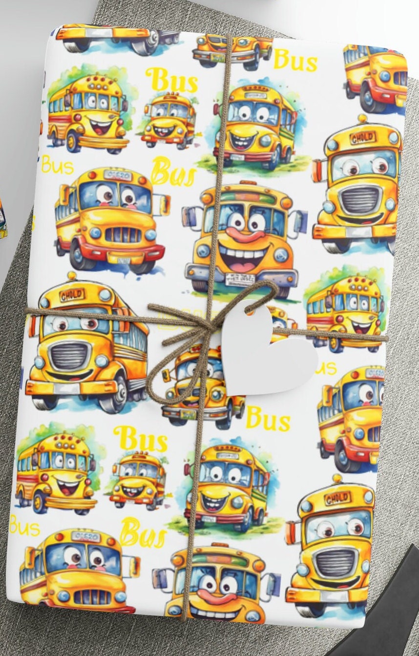 Bus Wrapping Paper Roll, School Bus Wrapping Paper Roll, Watercolor ...