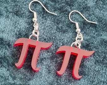 Pi earrings, maths symbol themed, pair of gem acrylic dangle earrings