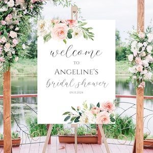 Blush Floral Bridal Shower Welcome Sign Template, Printable Welcome Sign, Editable Welcome Sign, Pink Welcome Sign, Instant Download