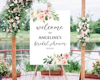 Blush Floral Bridal Shower Welcome Sign Template, Printable Welcome Sign, Editable Welcome Sign, Pink Welcome Sign, Instant Download