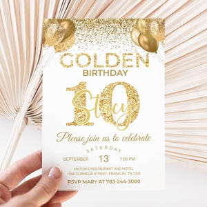 Golden Birthday invitation Gold glitter birthday invitation Golden birthday invite for girl 10th birthday invitation