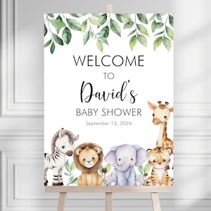 Jungle Baby Shower Welcome Sign, Safari Animals Baby Shower Sign, Welcome Safari Sign, Greenery Baby Shower Decor Gender Neutral Baby