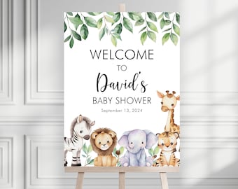 Jungle Baby Shower Welcome Sign, Safari Animals Baby Shower Sign, Welcome Safari Sign, Greenery Baby Shower Decor Gender Neutral Baby