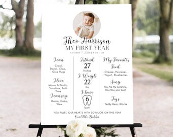 First Birthday Milestone Poster Template, Editable First Birthday Stats Sign, Minimalist First Year Milestone Sign, Instant Download