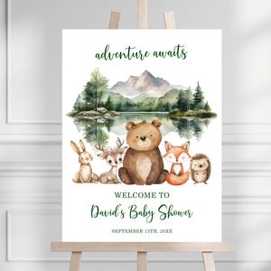 Forest Baby Shower Welcome sign, Adventure Awaits Woodland Baby shower welcome, Baby Items baby shower welcome sign, Forest Garden woodland