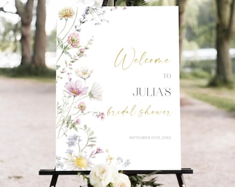 Bridal Shower Welcome Sign Template, Wildflower bridal shower welcome sign, Printable Pink Floral Bridal Shower Sign, Wildflower floral sign