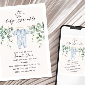 Invito per neonato con cospargere, invito per neonato con cospargere, invito per neonato con cospargere, festa di compleanno per neonato con vestitini, modello Boho Baby, modificabile