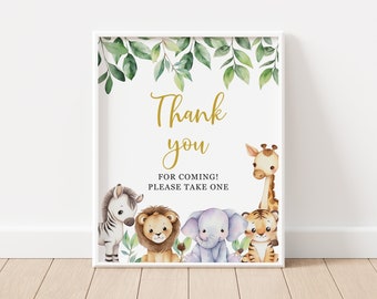 Thank you for coming Sign, Safari Baby Shower, Favors Sign, Thank you Sign, Jungle animals Safari, Printable, Instant download