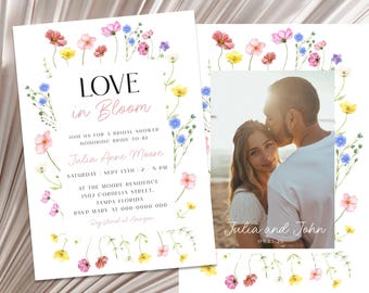 Invito "Love in Bloom", invito per addio al nubilato, invito "Wildflower Bride in Bloom", invito per sposa con fiori selvatici, download stampabile