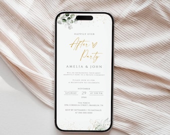Electronic Wedding Reception Invitation Template, Greenery Reception Evite, Digital Reception E-invite, Instant Download