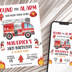 Firetruck Invitation, Fire truck Birthday Invitation, Firetruck Invitation, Editable Fire truck invitation, Printable Invitation