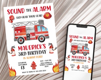 Firetruck Invitation, Fire truck Birthday Invitation, Firetruck Invitation, Editable Fire truck invitation, Printable Invitation