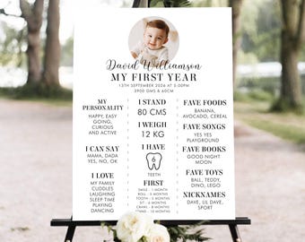 First Birthday Milestone Poster Template, Editable First Birthday Stats Sign, Minimalist First Year Milestone Sign, Instant Download