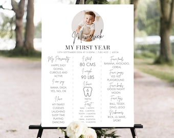 Baby's First Year Milestone Board Template, Editable 1st Birthday Photo Milestone Sign, Printable Milestone Poster, Instant Download