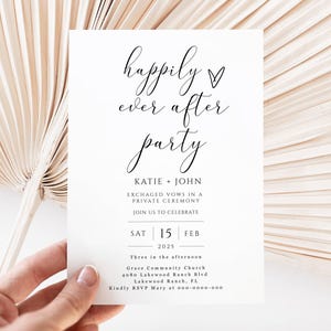 Happily Ever After Party Invitation, Reception Party Invitation Template, Modern Wedding Elopement Announcement Card, Reception Invite