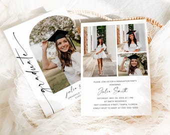 Senior Announcement Card, Minimalist Graduation Announcement, Graduation Party Template, Multiple Photo Graduation Invite