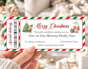 Modello di buono regalo di Natale, voucher di Natale stampabile per bambini, coupon regalo di Natale divertente e carino modificabile, download digitale