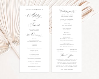 Modern Wedding Program Template, Minimalist Order of Service, Printable Ceremony, DIY Program Card, Instant Download, Editable Text