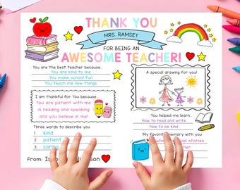 Teacher Appreciation Gift Printable, Teacher Thank You Coloring Page Kids, All About My Teacher Gift, Thank You Teacher Appreciation Card