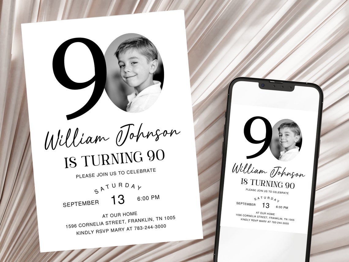 90th Birthday Invitation Template, Look Who's 90, Photo 90th Birthday