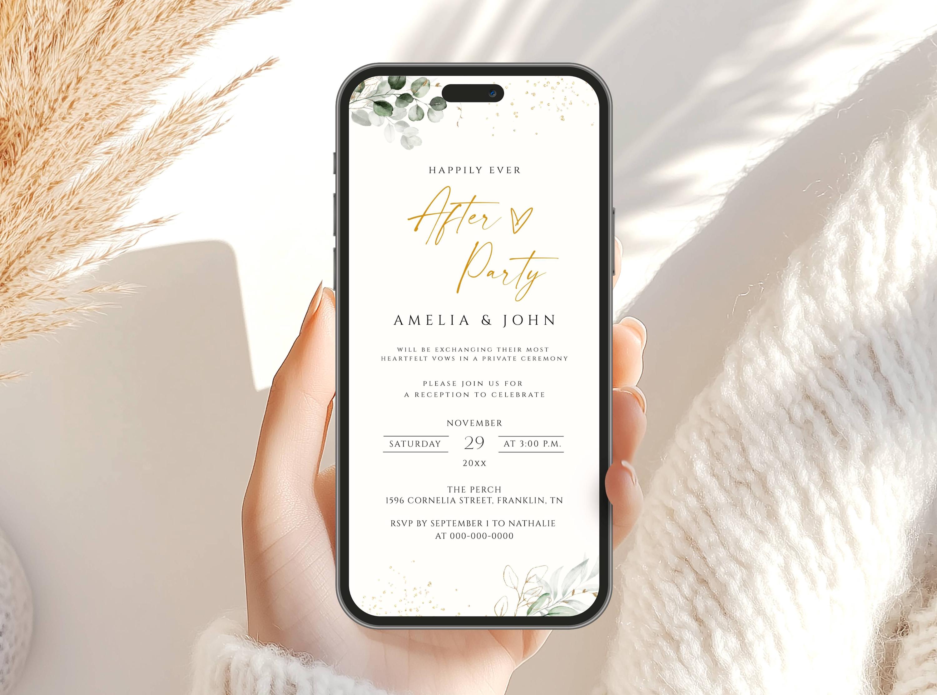 Electronic Wedding Reception Invitation Template, Greenery Reception ...