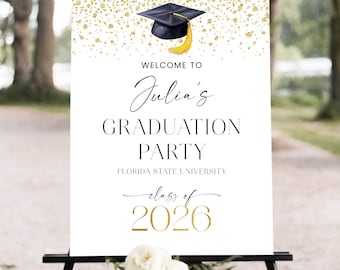 Graduation Welcome Sign Template, Printable Class Of 2026 Graduate Welcome Board, Editable Modern Grad Cap Party Poster, Instant Download