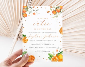 Editable Cutie Baby Shower Invitation, Oranges Baby Shower Invite, Citrus Baby Shower Invitation, A Little Cutie is on the Way, Evite
