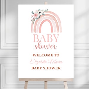 BOHO Rainbow Welcome Sign Pink Floral Boho Rainbow Baby Shower Sign Printable Template Instant Download