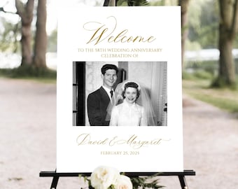Photo Anniversary Welcome sign, 50th Wedding Anniversary Welcome Sign, 50th Anniversary Decoration, Golden Anniversary Sign, Editable