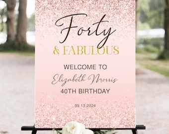 50th Birthday Welcome Sign Printable Rose Gold Fifty and Fabulous Dinner Party Women Editable Digital Download