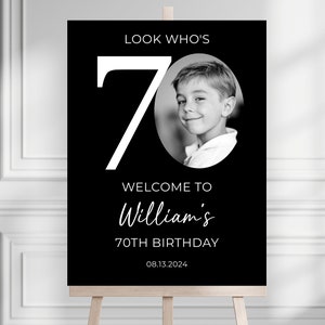 70th Welcome Sign, Look Who&#39;s 70 Welcome Sign, Modern 70th Welcome Sign, 70th Poster with Photo, Birthday Welcome Poster