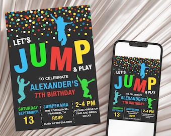 Jump Invitation Jump Birthday Invitation Trampoline Party Bounce House Party Jump Party Let's Jump Party Instant Editable File Corjl