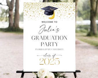 Graduation Welcome Sign Template, Printable Class Of 2025 Graduate Welcome Board, Editable Modern Grad Cap Party Poster, Instant Download