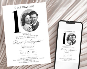10th Wedding Anniversary Invitation, 10th Anniversary Photo Invitation Template, Editable, with Photo