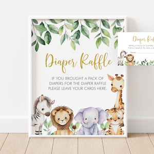 Diaper Raffle Ticket and Sign, Safari Baby shower, Diaper Raffle Invitation Insert, Jungle, printable, Instant Download