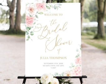 Floral Bridal Shower Welcome Sign Template, Blush Pink Floral Bridal Shower Welcome, Modern Bridal Shower Welcome Sign, Editable