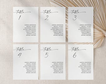 Modern Script Wedding Seating Chart Template, Wedding Table Numbers, Seating Plan, Editable Instant Download, Simple Elegant Seating Chart