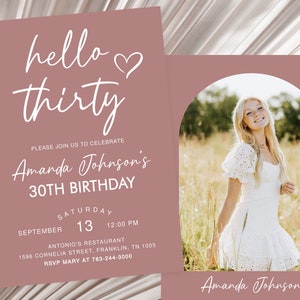30th Birthday Invitation, Hello Thirty Birthday Invitation, Printable Boho Birthday Party Invite, 30th Birthday, Editable Download Template