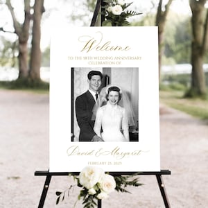 Photo Anniversary Welcome sign, 50th Wedding Anniversary Welcome Sign, 50th Anniversary Decoration, Golden Anniversary Sign, Editable