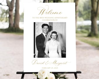 Photo Anniversary Welcome sign, 50th Wedding Anniversary Welcome Sign, 50th Anniversary Decoration, Golden Anniversary Sign, Editable